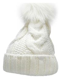 4F Pom Pom Beanie Γυναικείος Σκούφος με Πλεξούδες σε Λευκό χρώμα