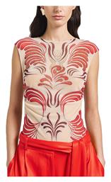Access Fashion Printed Mesh Sleeveless Bodysuit Women Access Fashion Εκρου Καφε Κοκκινο 53-2207-0023-red