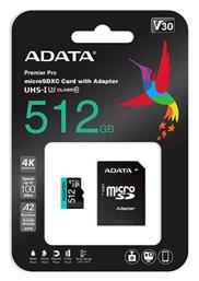 Adata High Endurance microSDXC 512GB Class 10 U3 V30 A2 UHS-I με αντάπτορα