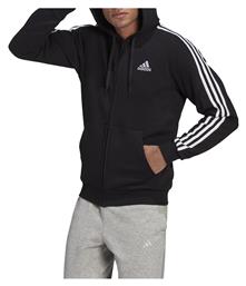 Adidas Essentials 3-Stripes Ανδρική Φούτερ Ζακέτα με Κουκούλα και Τσέπες Μαύρη