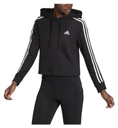 Adidas Essentials 3-Stripes Cropped Γυναικείο Φούτερ με Κουκούλα Μαύρο