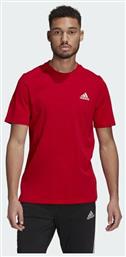 Adidas Essentials Embroidered Ανδρικό T-shirt Κόκκινο Μονόχρωμο