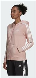 Adidas Essentials Single Jersey 3-Stripes Γυναικεία Φούτερ Ζακέτα με Κουκούλα Wonder Mauve