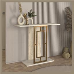 Alderas Κονσόλα από Ξύλο & Μέταλλο Λευκό - Travertine - Χρυσό Μ90xΠ29.6xΥ76.8εκ.