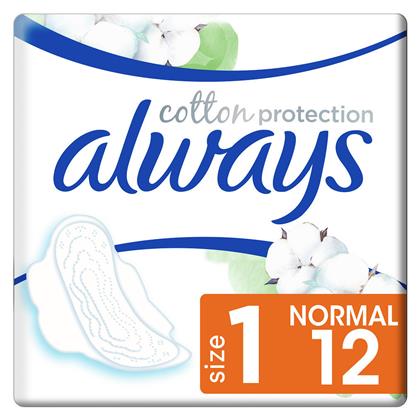 Always Cotton Protection Σερβιέτες με Φτερά για Κανονική Ροή 3 Σταγόνες Μέγεθος 1 12τμχ Normal από το e-Fresh