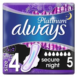 Always Platinum Secure Night Σερβιέτες με Φτερά Νυκτός για Αυξημένη Ροή 7 Σταγόνες Μέγεθος 4 5τμχ από το e-Fresh