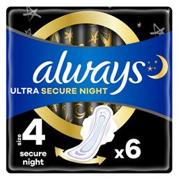 Always Ultra Secure Night InstantDry Σερβιέτες με Φτερά Νυκτός Μέγεθος 4 6τμχ