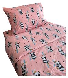 Astron Italy Panda Σετ Παιδική Παπλωματοθήκη Μονή με Μαξιλαροθήκη Βαμβακερή Ροζ 165x250εκ.