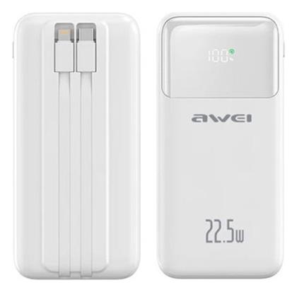 Awei P106K Power Bank 10000mAh 22.5W με 2 Θύρες USB-A και Θύρα USB-C Λευκό