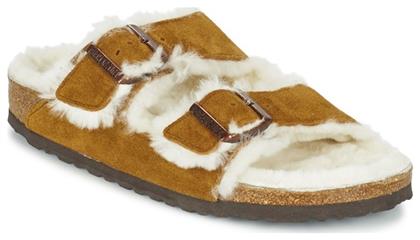 Birkenstock Arizona Suede Leather Ανατομικές Γυναικείες Παντόφλες σε Καφέ Χρώμα Narrow Fit