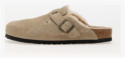 Birkenstock Boston Shearling Suede Κλειστές Γυναικείες Παντόφλες Με γούνα σε Καφέ χρώμα