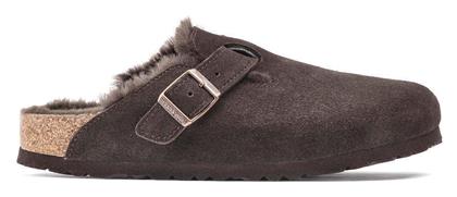 Birkenstock Boston Suede Shearling Παντόφλες με Γούνα Καφέ