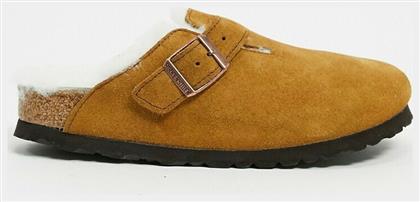 Birkenstock Classic Boston Χειμερινές Ανδρικές Παντόφλες με Γούνα Καφέ Narrow Fit