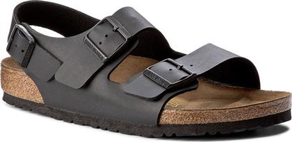 Birkenstock Milano Birko-Flor Δερμάτινα Ανδρικά Σανδάλια σε Μαύρο Χρώμα Regular Fit