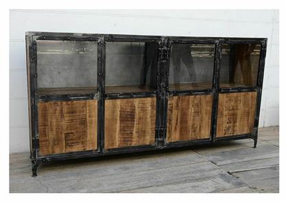 Μπουφές από Μασίφ Ξύλο & Μέταλλο Μαύρος / Natural 202x40x102cm