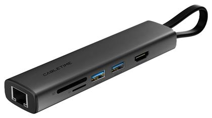 Cabletime CT-HUBP7 USB-C Docking Station με HDMI 4K PD Ethernet Μαύρο