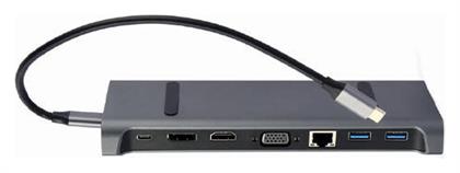 Cablexpert USB-C Docking Station με HDMI/DisplayPort 4K PD Ethernet Γκρι (A-CM-COMBO9-02)