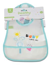 Cangaroo Αδιάβροχη Ποδιά Πλαστική με Αυτοκόλλητο Baby Bib Healthy με Τσέπη Blue από το Public