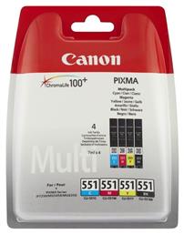 Canon CLI-551 Πακέτο 4 Μελανιών Εκτυπωτή InkJet Κίτρινο / Κυανό / Ματζέντα / Μαύρο (6509B009)