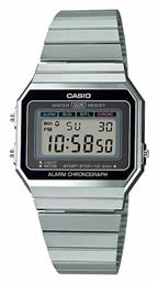 Casio Vintage Iconic Ψηφιακό Ρολόι Χρονογράφος Μπαταρίας με Ασημί Μεταλλικό Μπρασελέ