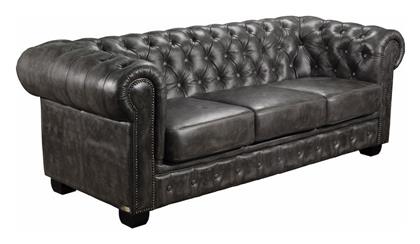 Chesterfield 689 Τριθέσιος Καναπές Γνήσιο Δέρμα Antique Γκρι 201x92εκ. από το Esmarket