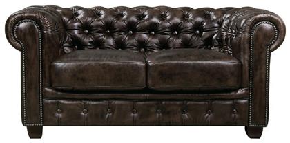 Chesterfield τ.689 Διθέσιος Καναπές Γνήσιο Δέρμα Καφέ 160x92εκ.