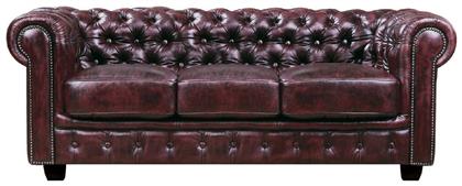 Chesterfield τ.689 Τριθέσιος Καναπές Γνήσιο Δέρμα Antique Κόκκινο 201x92εκ. από το Esmarket