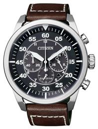 Citizen Ρολόι Χρονογράφος Eco - Drive με Καφέ Δερμάτινο Λουράκι