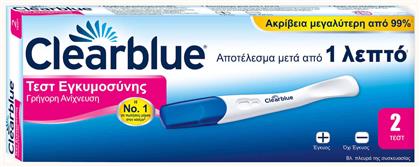 Clearblue Rapid Detection 2τμχ Τεστ Εγκυμοσύνης Γρήγορης Ανίχνευσης μετά από 1 Λεπτό