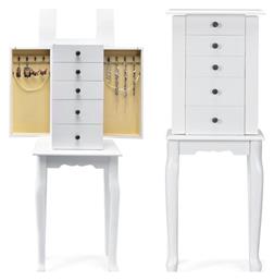 Costway Μπιζουτιέρα Ξύλινη με Συρτάρι & Καθρέφτη