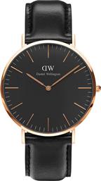 Daniel Wellington Ρολόι Sheffield με Δερμάτινο Λουράκι σε Μαύρο χρώμα