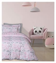 Das Home Umbrella Panta Σετ Παιδική Παπλωματοθήκη Μονή με Μαξιλαροθήκη Ροζ-λευκο-γκρι 160x240εκ.