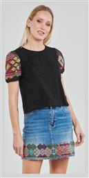 Desigual Κοντομάνικο Crop Top Μαύρο