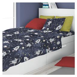 Dimcol Σετ Σεντόνια Μονά Βαμβακερά Galaxy Travel 90 Blue 160x240cm 3τμχ