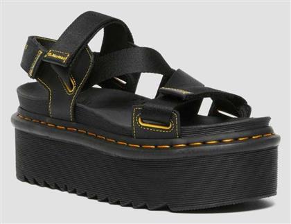 Dr. Martens Kimber Webbing Δερμάτινα Γυναικεία Σανδάλια Flatforms σε Μαύρο Χρώμα