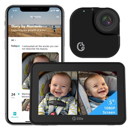 Ellie Baby Car Monitor Κάμερα Παρακολούθησης Αυτοκινήτου Μωρού 2k Οθόνη 5''/dual-baby View Wifi