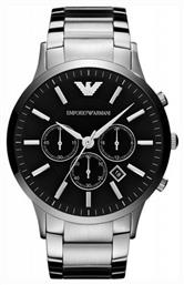 Emporio Armani Ρολόι Χρονογράφος Μπαταρίας με Ασημί Μεταλλικό Μπρασελέ