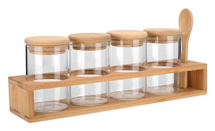 Estia Bamboo Essentials Θήκες Μπαχαρικών Γυάλινες σε Βάση Καφέ 5τμχ