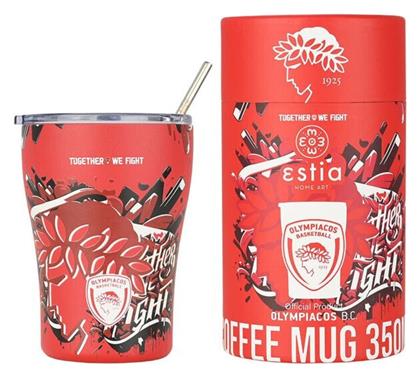 Estia Coffee Mug Ποτήρι Θερμός Ανοξείδωτο BPA Free Olympiacos BC Edition Together We Fight 350ml με Καλαμάκι