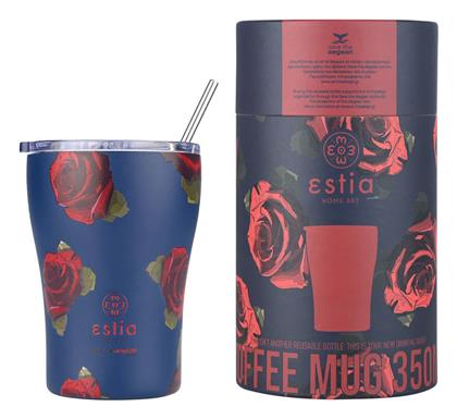 Estia Coffee Mug Save The Aegean Ποτήρι Θερμός Ανοξείδωτο BPA Free Electric Roses Estia 350ml με Καλαμάκι