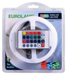 Eurolamp Ταινία LED Τροφοδοσίας 12V RGB Μήκους 3m και 30 LED ανά Μέτρο Σετ με Τηλεχειριστήριο και Τροφοδοτικό Τύπου SMD5050