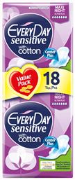 Every Day Sensitive With Cotton Maxi Night Ultra Plus Σερβιέτες με Φτερά Νυκτός για Αυξημένη Ροή 7 Σταγόνες 18τμχ από το e-Fresh