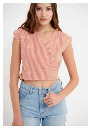 Funky Buddha Γυναικείο Crop Top Κοντομάνικο Καλοκαιρινό Ριγέ Κόκκινο