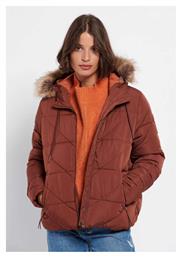 Funky Buddha Κοντό Γυναικείο Puffer Μπουφάν για Χειμώνα Chocolate