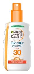 Garnier Ambre Solaire Invinsible Protect Tan Vitamin E & Carotene Αδιάβροχη Αντηλιακή Λοσιόν για το Σώμα SPF30 σε Spray 200ml