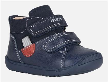 Geox B Macchia Ανατομικά Δερμάτινα Παιδικά Μποτάκια με Σκρατς Μπλε