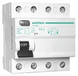 Geyer Ρελέ Ράγας Διαρροής 40A Τετραπολικό με Τάση 380V 6kA 30mA EF440DG