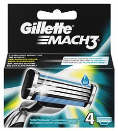 Gillette Mach3 Ανταλλακτικές Κεφαλές με 3 Λεπίδες και Λιπαντική Ταινία 4τμχ