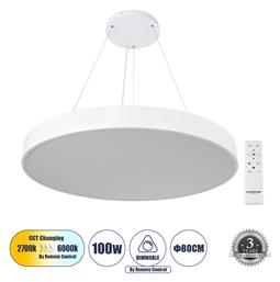 GloboStar Burton Στρογγυλό Κρεμαστό LED Panel 100W με Ρυθμιζόμενο Λευκό Φως 80εκ. από το Designdrops