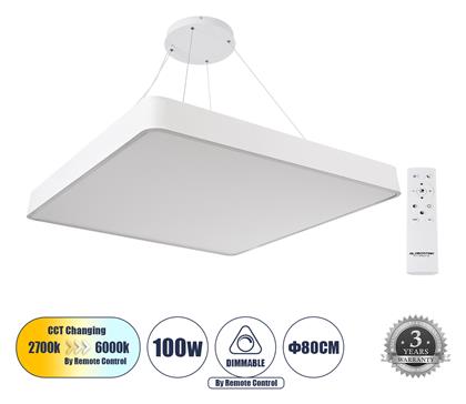 GloboStar Kamala Τετράγωνο Κρεμαστό LED Panel 100W με Ρυθμιζόμενο Λευκό Φως 80x80εκ. από το Designdrops